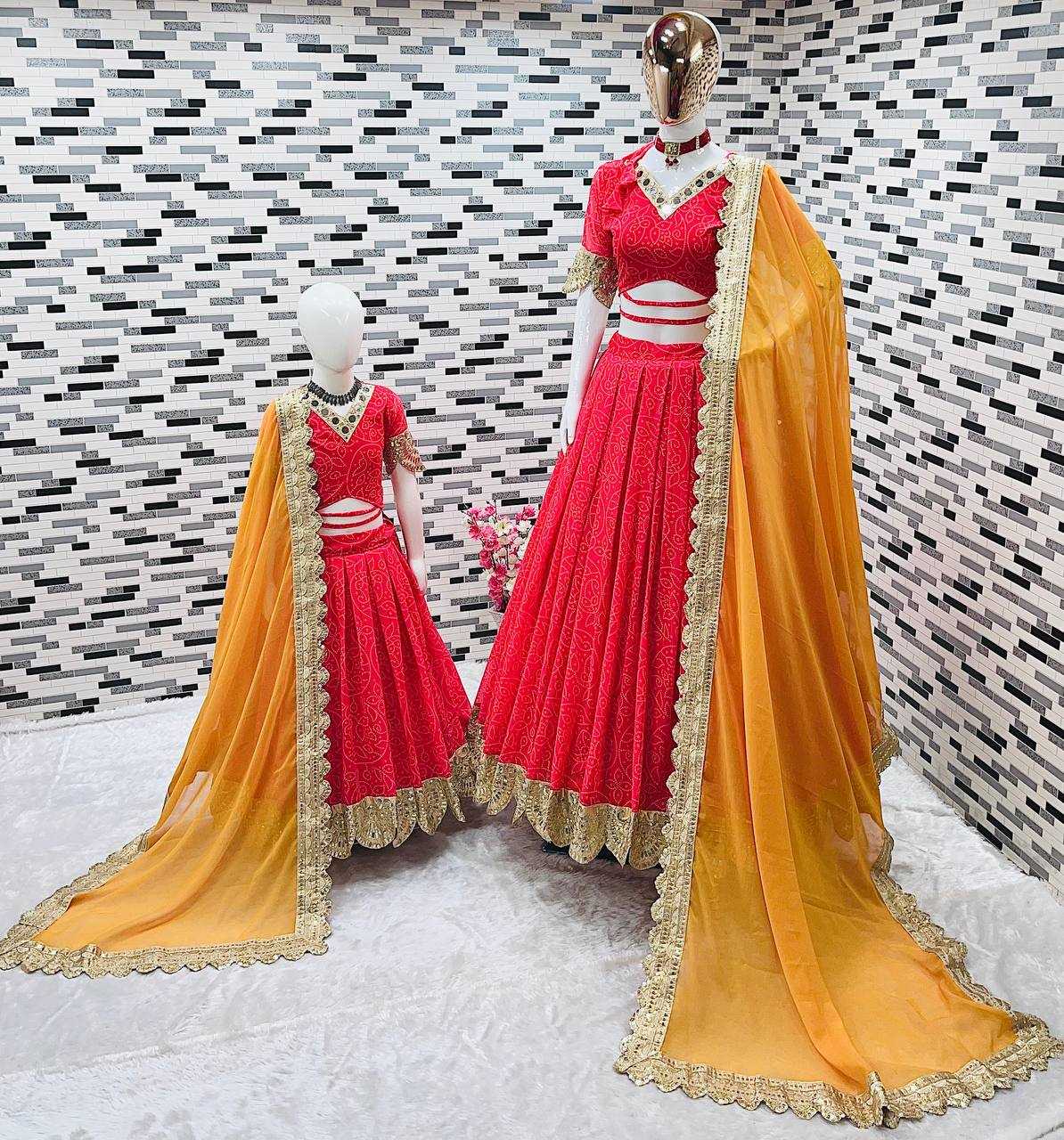 YNF FAUX GEORGETTE ROC 506 LEHENGAS WHOLESALE MOTHER & DAUGHTER COMBO MANUFACTURER    