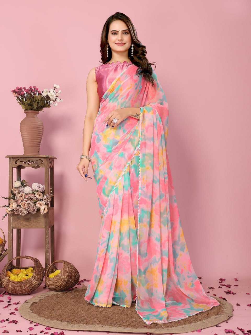 YNF GEORGETTE RVL 5057 SAREES WHOLESALE READY TO WEAR GEORGETTE PRE DRAPED SAREES MANUFACTURER      