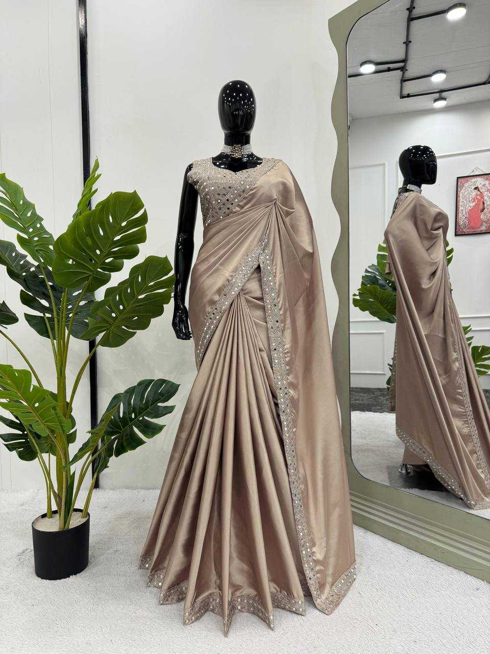 YNF JAPAN SARTIN RIN133 502 SAREES WHOLESALE PARTY WEAR CRAPE SATIN SOLID SAREES EMANUFACTURER