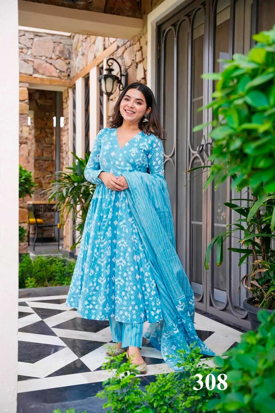 YNF MASLIN LAD 3PCS GOWNS WHOLESALE PRINTED ANARKALI GOWNS MANUFACTURER     