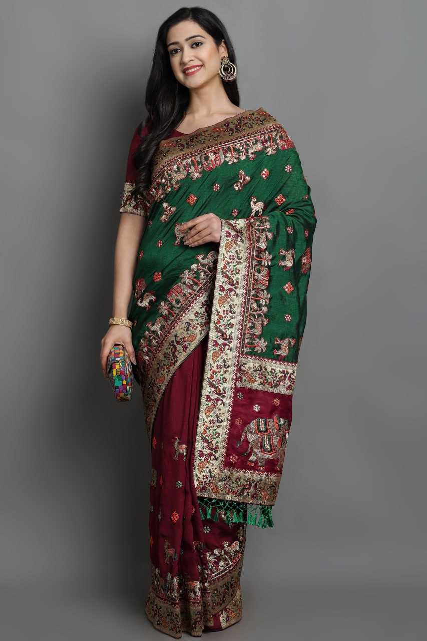 YNF SOFT SILK RSC 106 SAREES WHOLESALE GHARCHOLA EMBROIDERY HALF AND HALF SAREES EMANUFACTURER