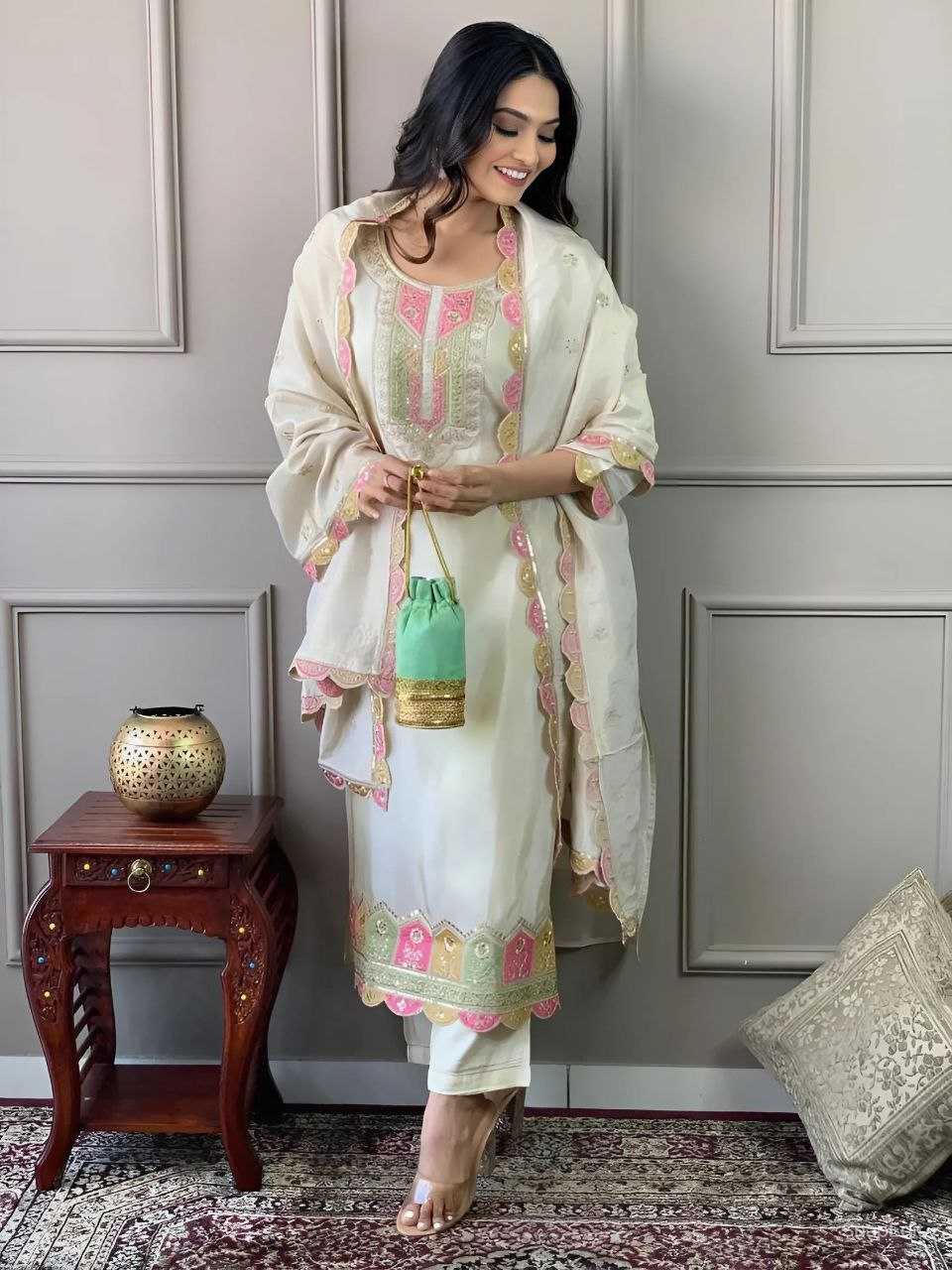 YNF CHANDERI SOFT SMC 05 SUITS & DRESSES WHOLESALE LADIES EMBROIDERY CHANDERI SUITS MANUFACTURER