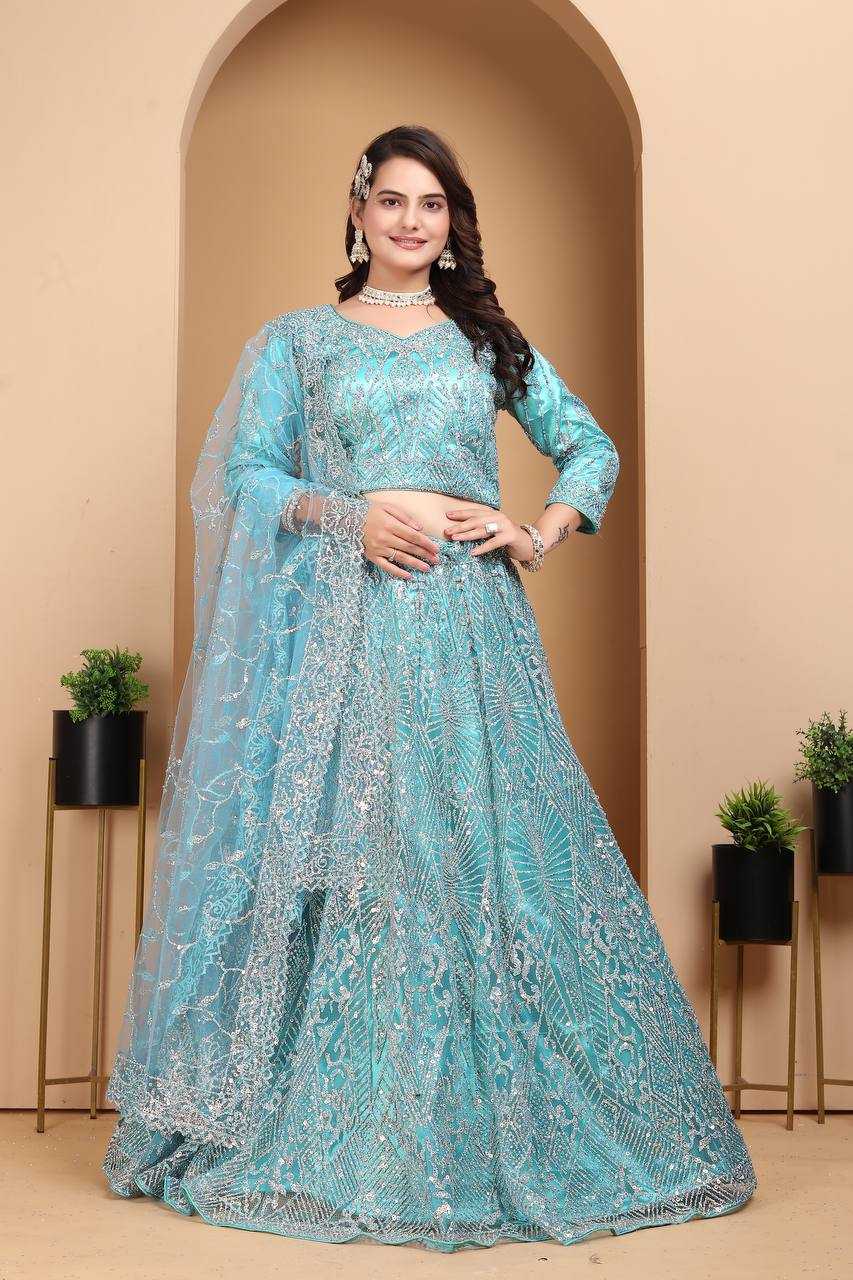 YNF NET RIN114 5027 LEHENGAS WHOLESALE DESIGNER FANCY NET FANCY EMBROIDERED LEHENGAS MANUFACTURER