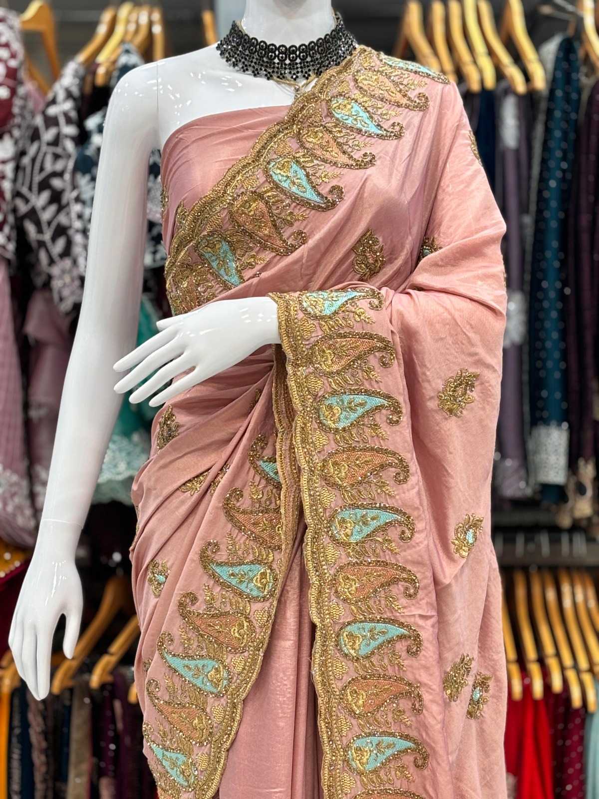 YNF SOFT SILK RSRM 9052 SAREES WHOLESALE EMBROIDERED STONE WORK ZARI BORDER SAREES MANUFACTURER