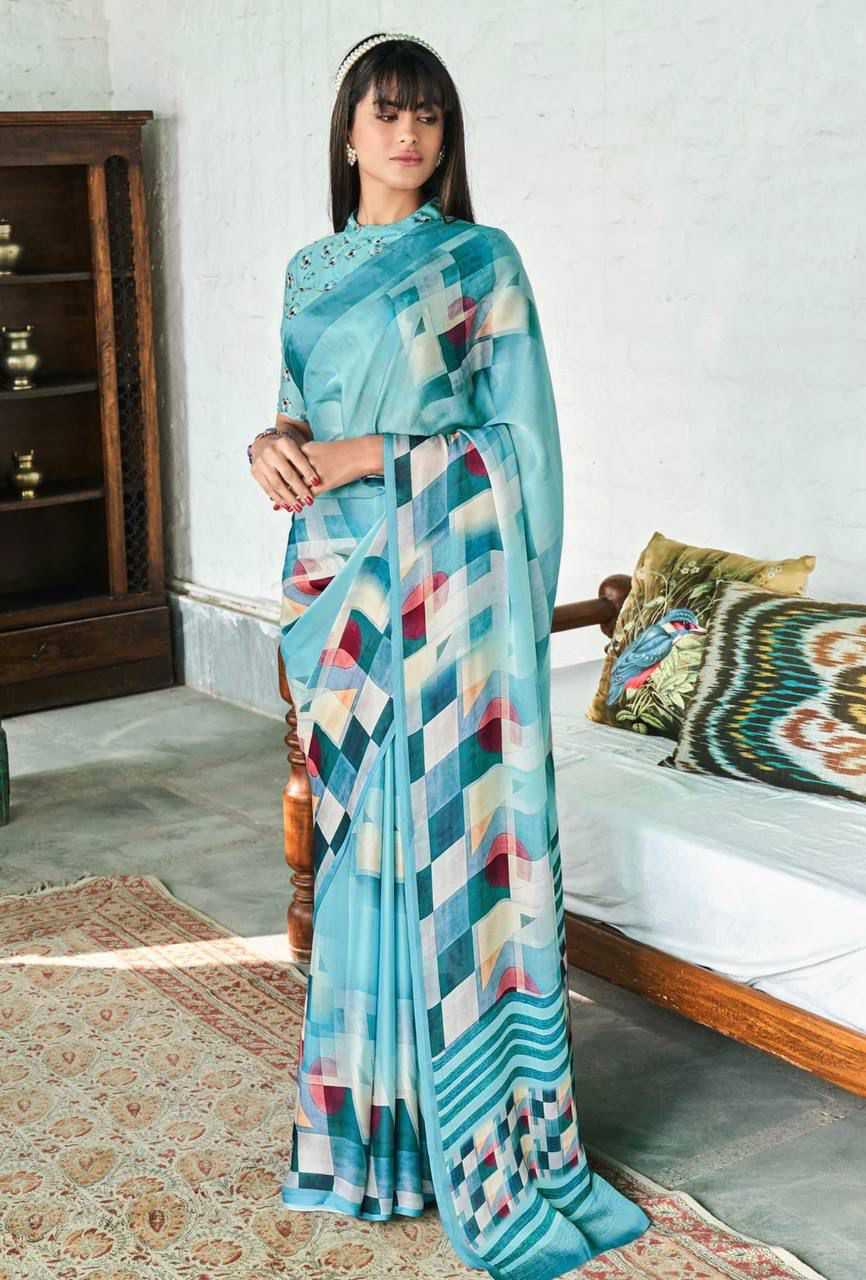 YNF SOFT SILK VAD 17 SAREES WHOLESALE PRINTED LADIES CRAPE SATIN  SAREES EMANUFACTURER