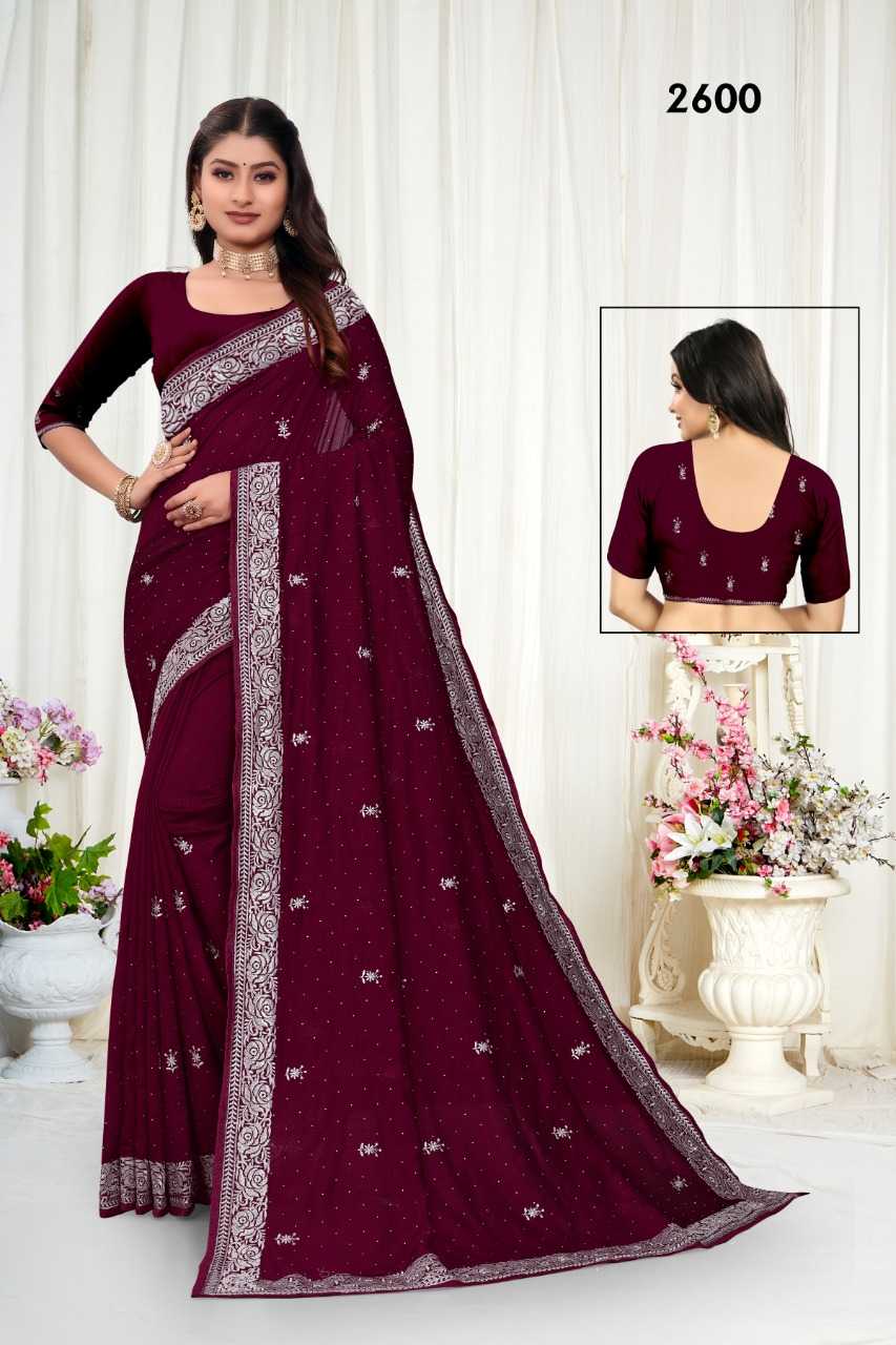 YNF VICHITRA SILK RSRM 2600 SAREES WHOLESALE EMBROIDERED STONE WORK ZARI BORDER SAREES MANUFACTURER