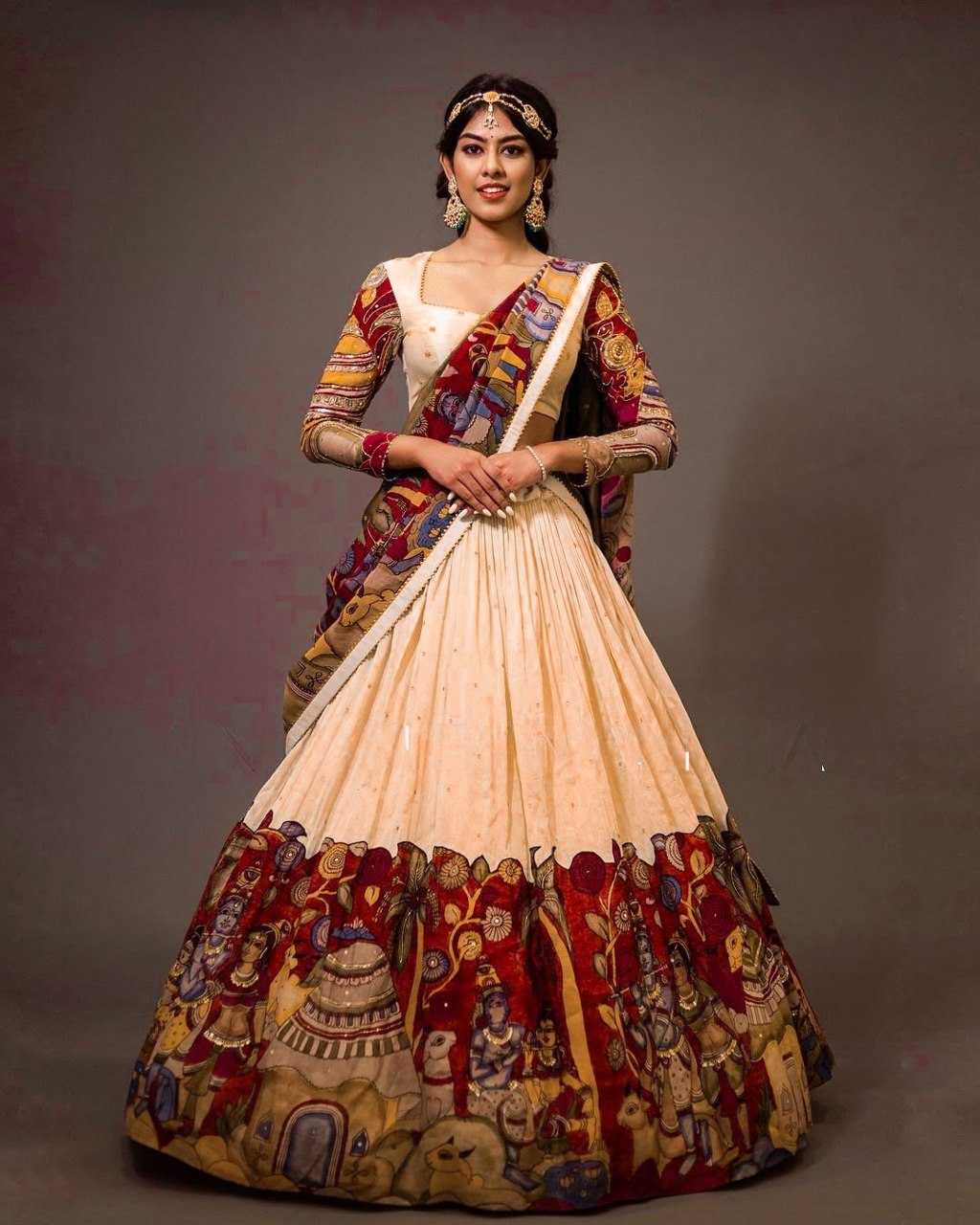 YNF CHINON SILK KESH108 5575 LEHENGAS WHOLESALE KALAMKARI FANCY TRADITIONAL LEHENGAS MANUFACTURER