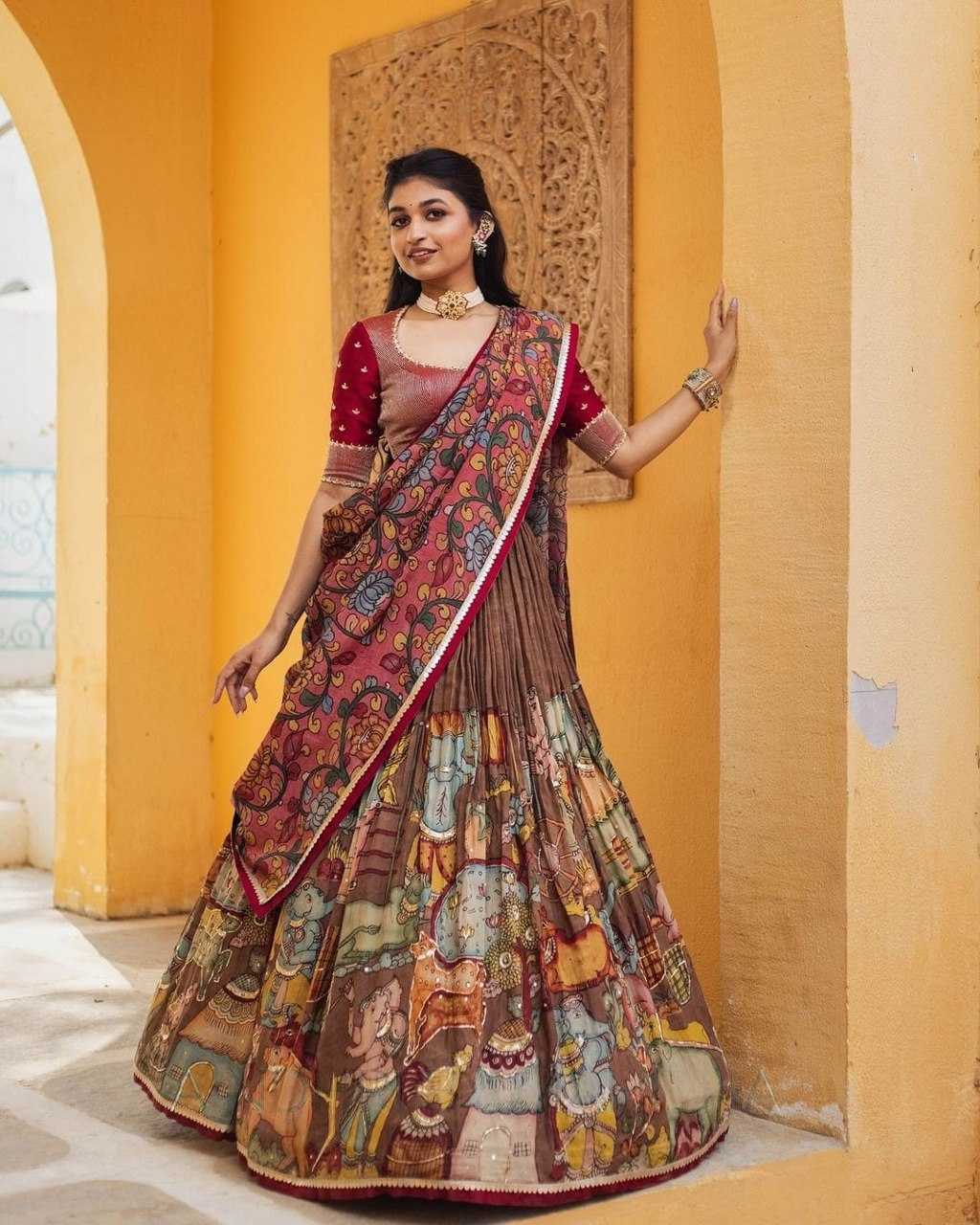 YNF CHINON SILK KESH108 5589 LEHENGAS WHOLESALE KALAMKARI FANCY TRADITIONAL LEHENGAS MANUFACTURER