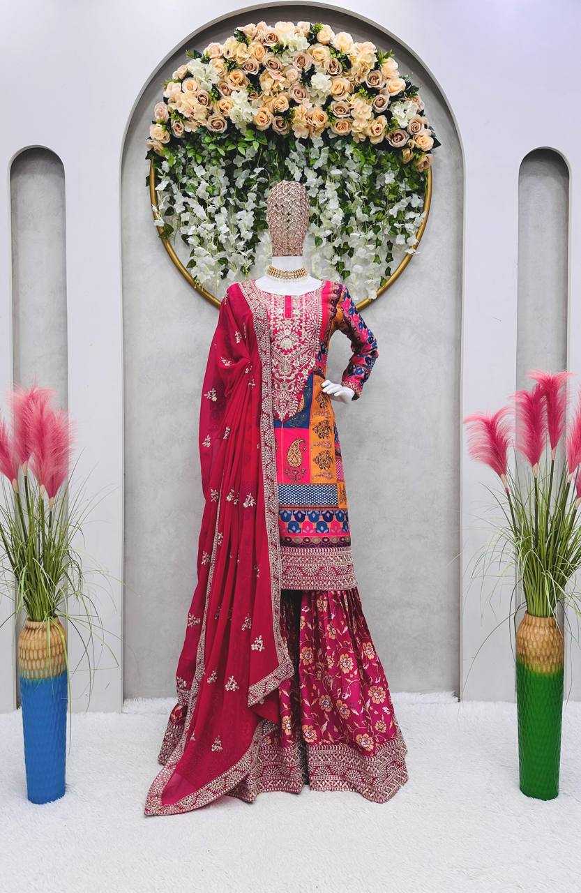 YNF CREPE SILK RIN133 1403 SUITS & DRESSES WHOLESALE SHARARA SALWAR PRINTED EMBROIDERY WEDDING SUITS MANUFACTURER