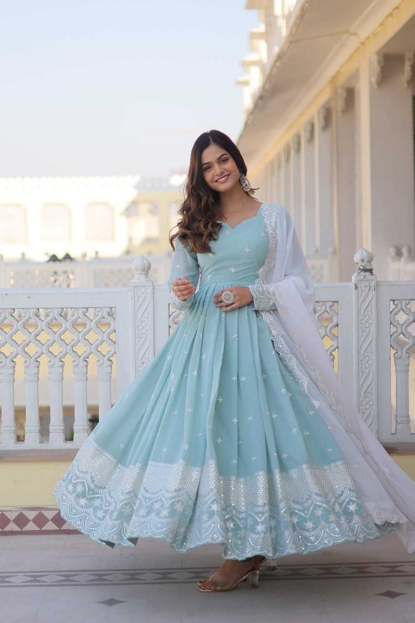 YNF FAUX GEORGETTE KESH133 1071 GOWNS WHOLESALE EMBROIDERY ANARKALI LONG GEORGETTE GOWNS MANUFACTURER