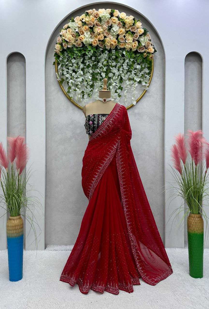 YNF FAUX GEORGETTE RIN133 443 SAREES WHOLESALE DESIGNER GEORGETTE SEQUENCE SAREES MANUFACTURER