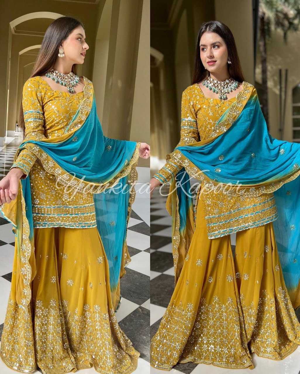 YNF GEORGETTE RIN141 1495 SUITS & DRESSES WHOLESALE SHARARA SALWAR EMBROIDERY GEORGETTE PARTY WEAR SUITS MANUFACTURER