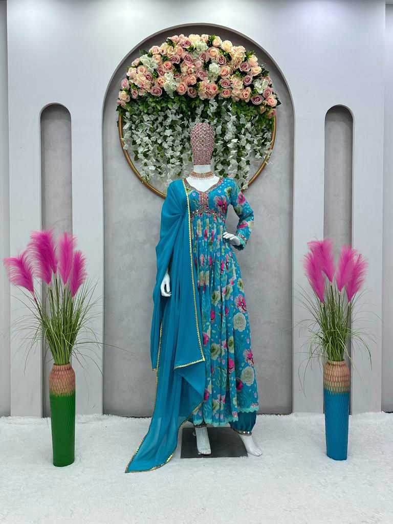 YNF GEORGETTE  RIN169 -5582 SUIT WHOLESALE PRINTED,GEORGETTE,ALIS CUT SUIT MANUFACTURER