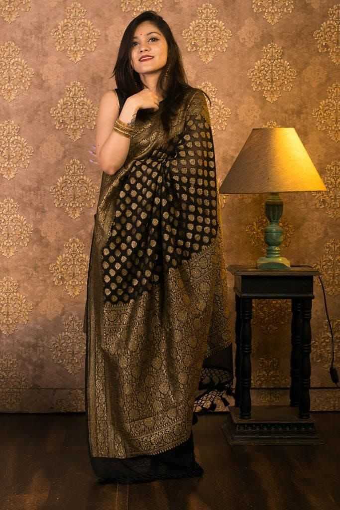 YNF GEORGETTE RIN179 60 SAREES WHOLESALE GEORGETTE ZARI BORDER BUTTA JACQUARD SAREES MANUFACTURER