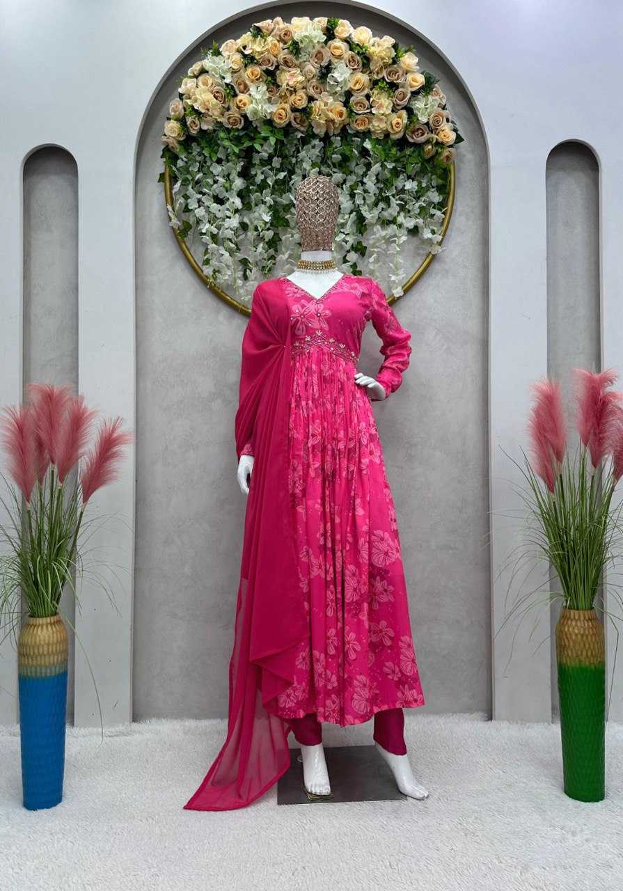 YNF MUSLIN RIN133 1390 SUITS & DRESSES WHOLESALE ALIA CUT PRINTED GEORGETTE ANARKALI PARTY WEAR SUITS MANUFACTURER