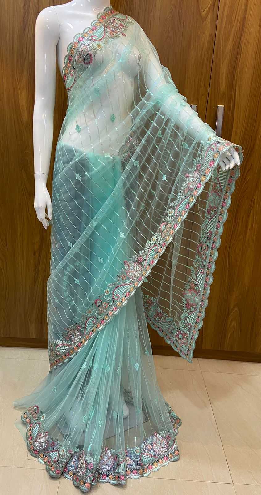 YNF NET RIN109 RBC39 SAREES WHOLESALE NET EMBROIDERED CUTWORK VISCOSE SAREES MANUFACTURER