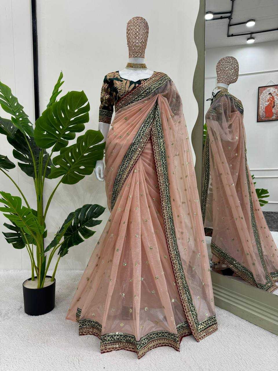 YNF NET RIN133 515 SAREES WHOLESALE FANCY SEQUENCE NET WEEDING SAREES MANUFACTURER