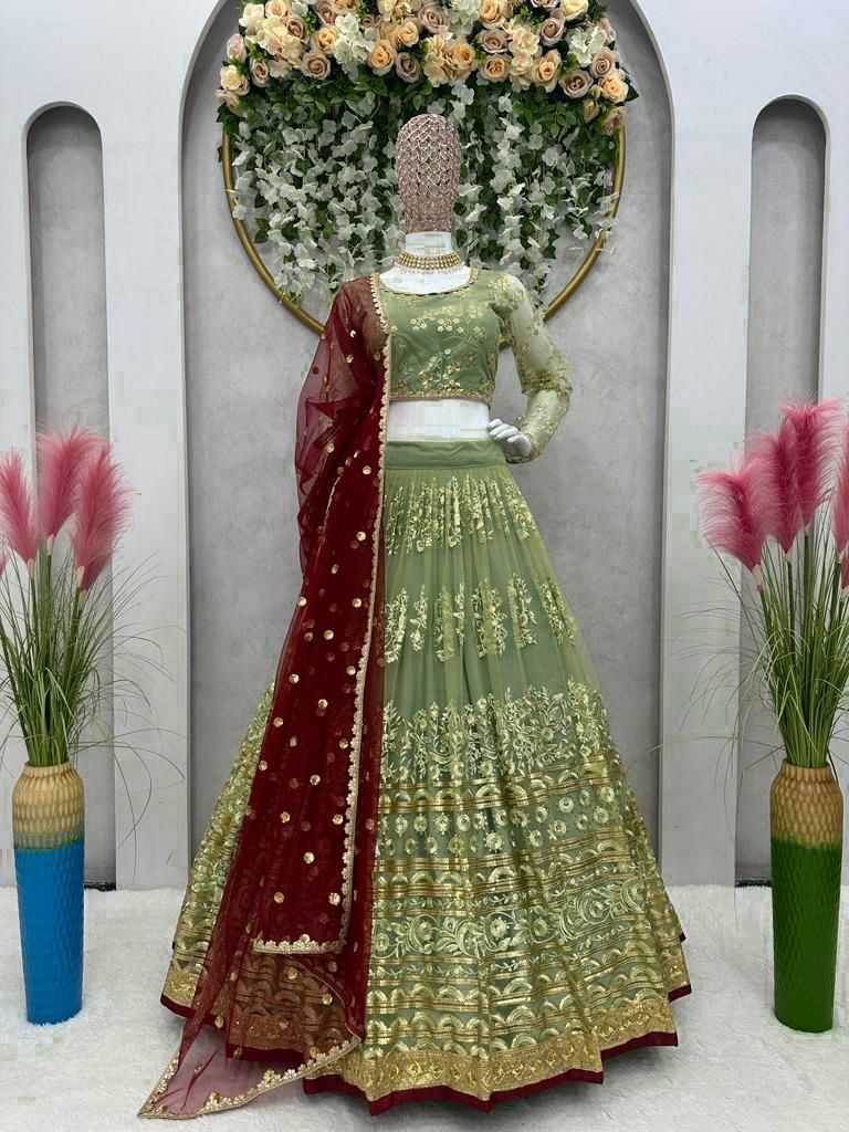 YNF NET RIN162 173 LEHENGAS WHOLESALE FANCY TRADITIONAL NET FANCY LEHENGAS MANUFACTURER