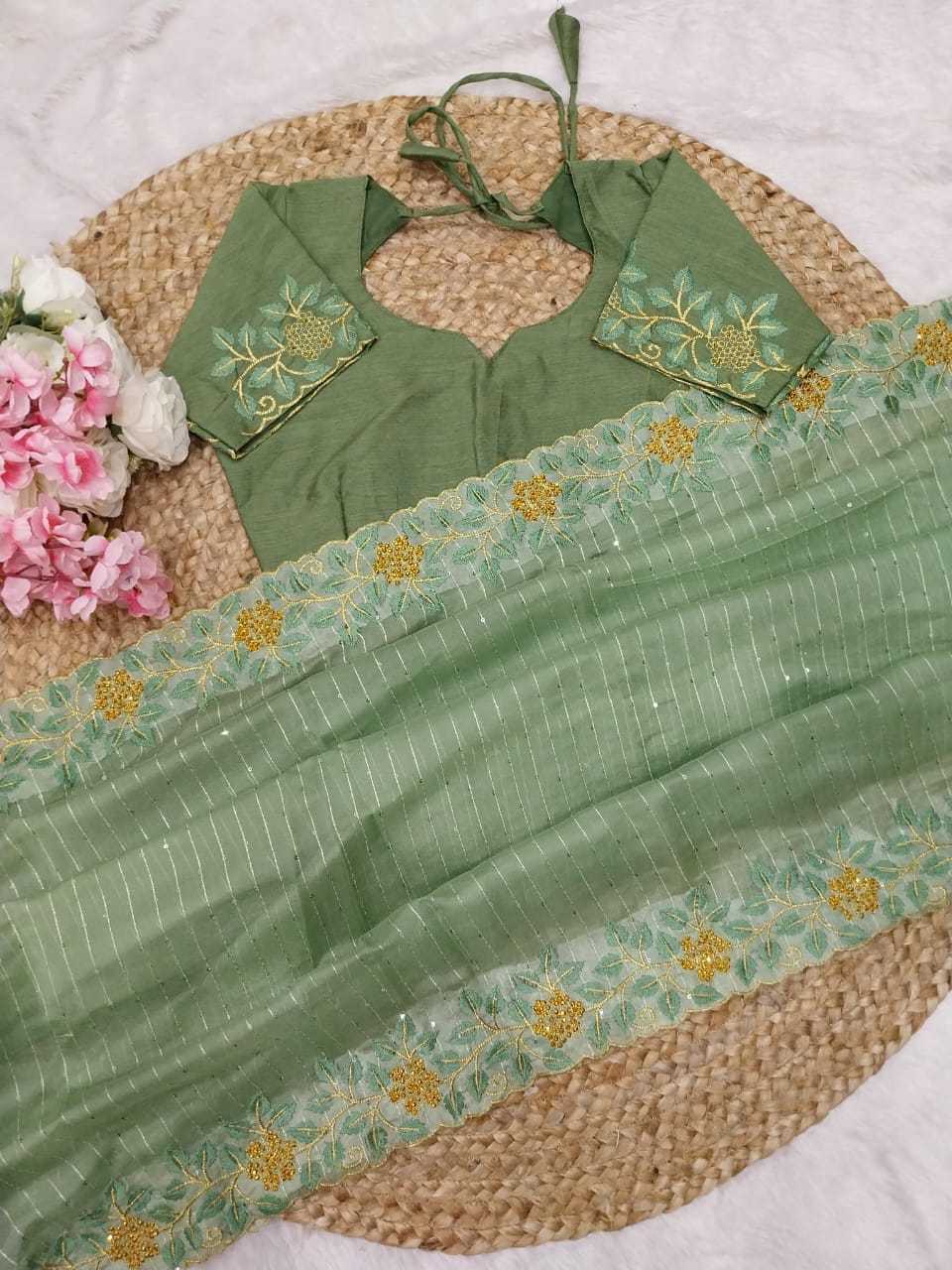 YNF ORGANZA RIN171 264 SAREES WHOLESALE ORGANZA SEQUENCE STONE WORK CUTWORK SAREES MANUFACTURER