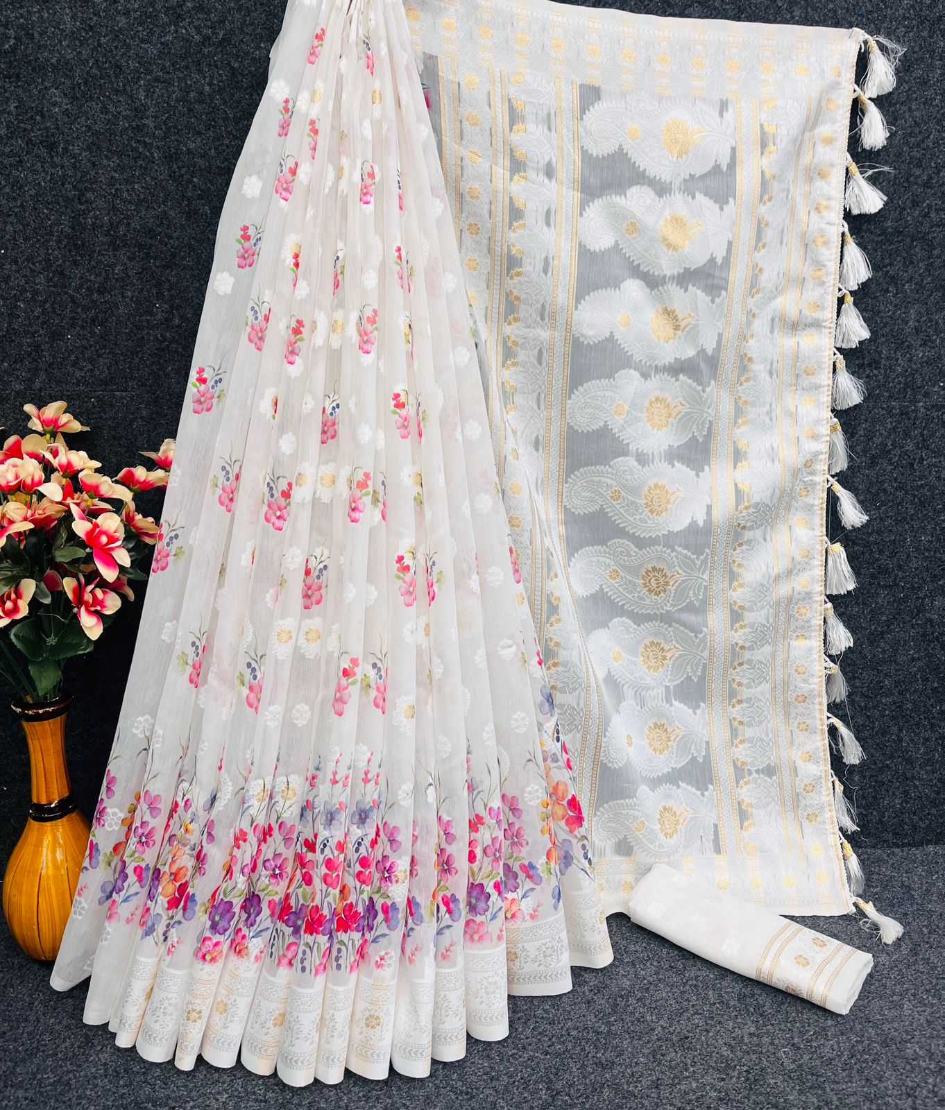 YNF PURE LINEN RIN159 PCF06 SAREES WHOLESALE PRINTED JACQUARD ZARI BORDER SAREES MANUFACTURER