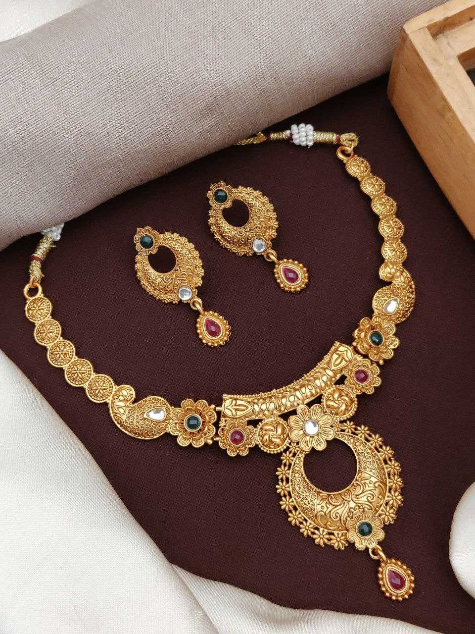 YNF BRASS KESH193 ROR61 C WOMENS JEWELLERY WHOLESALE RAJWADI NECKLACES SET GOLDEN NECKLACE SET MANUFACTURER