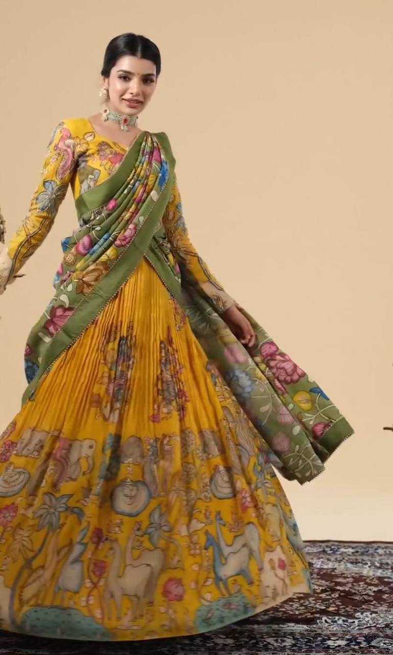 YNF CHEBT CREP KESH119 448 LEHENGAS WHOLESALE KALAMKARI PRINTED TRADITIONAL LEHENGAS MANUFACTURER