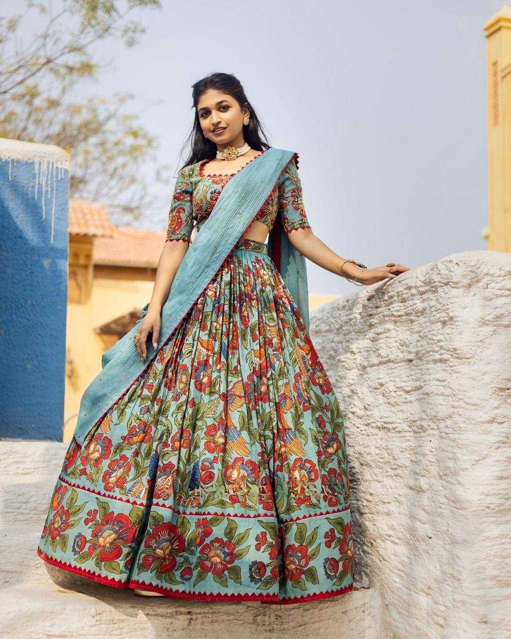 YNF CHINON KESH163 17 LEHENGAS WHOLESALE KALAMKARI PRINTED LEHENGAS MANUFACTURER