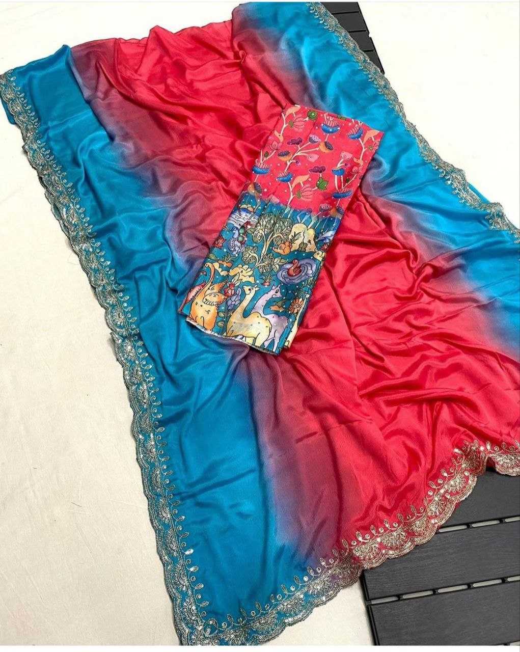 YNF CHINON SILK KESH189 Suhani-5 SAREES WHOLESALE HALF AND HALF LACE BORDER CUTWORK ZARI BORDER SILK SAREES MANUFACTURER