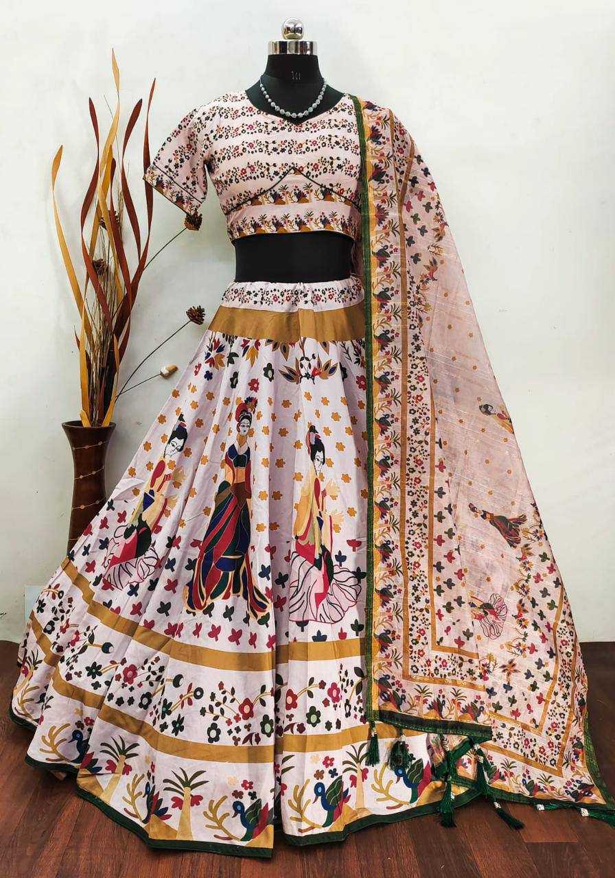 YNF COTTON KESH211 LDY68 LEHENGAS WHOLESALE TRADITIONAL PRINTED CHANIYA CHOLI WHITE LEHENGAS MANUFACTURER