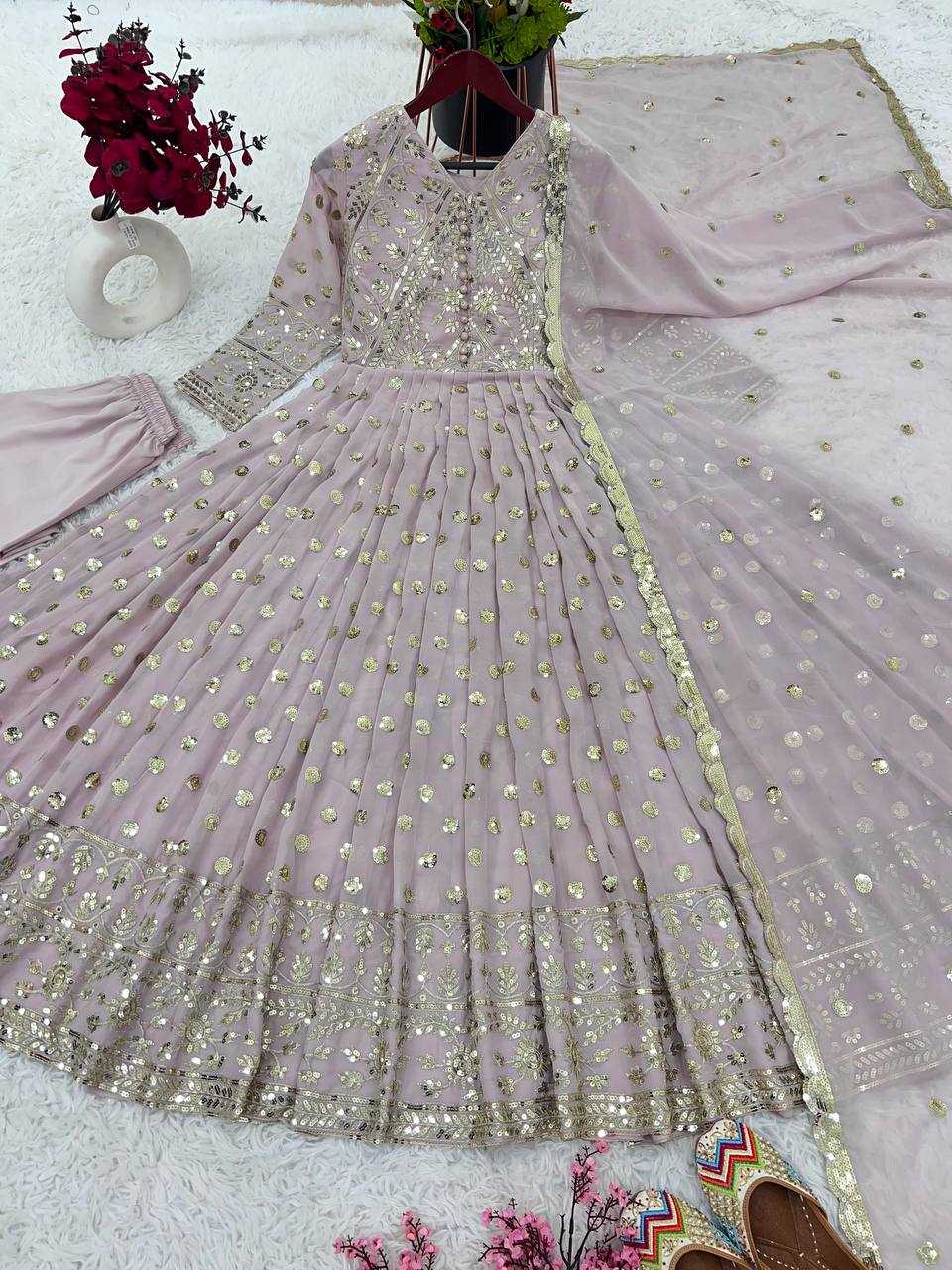 YNF FAUX GEORGETTE KESH121 1624 GOWNS WHOLESALE EMBROIDERY ANARKALI LONG GEORGETTE WEDDING GOWNS MANUFACTURER