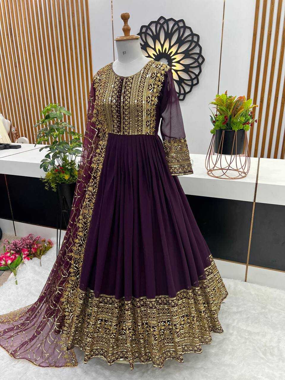 YNF FAUX GEORGETTE KESH125 3059 GOWNS WHOLESALE EMBROIDERY ANARKALI LONG GEORGETTE WEDDING GOWNS  MANUFACTURER