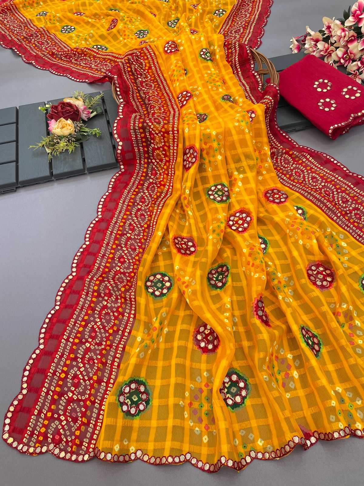 YNF GEORGETTE KESH155 Ghatchola SAREES WHOLESALE GEORGETTE HAND WORK GOTA PATTI CUTWORK VISCOSE SAREES MANUFACTURER