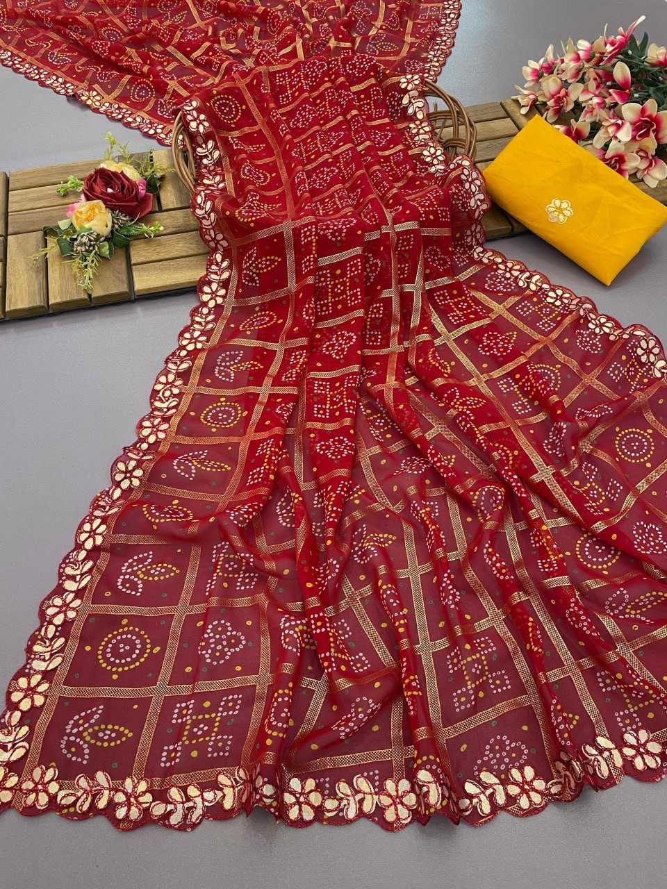 YNF GEORGETTE KESH155 STB02 SAREES WHOLESALE PRINTED GEORGETTE HAND WORK GOTA PAATI VISCOSE SAREES MANUFACTURER