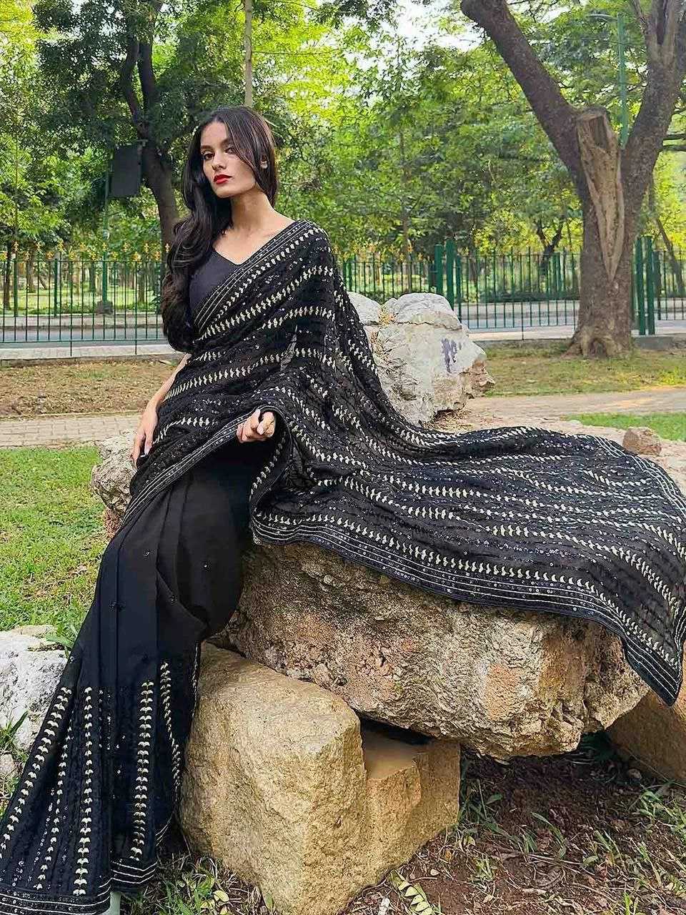 YNF GEORGETTE KESH199 737 SAREES WHOLESALE PARTY WEAR GEORGETTE SEQUENCE FANCY SAREES MANUFACTURER