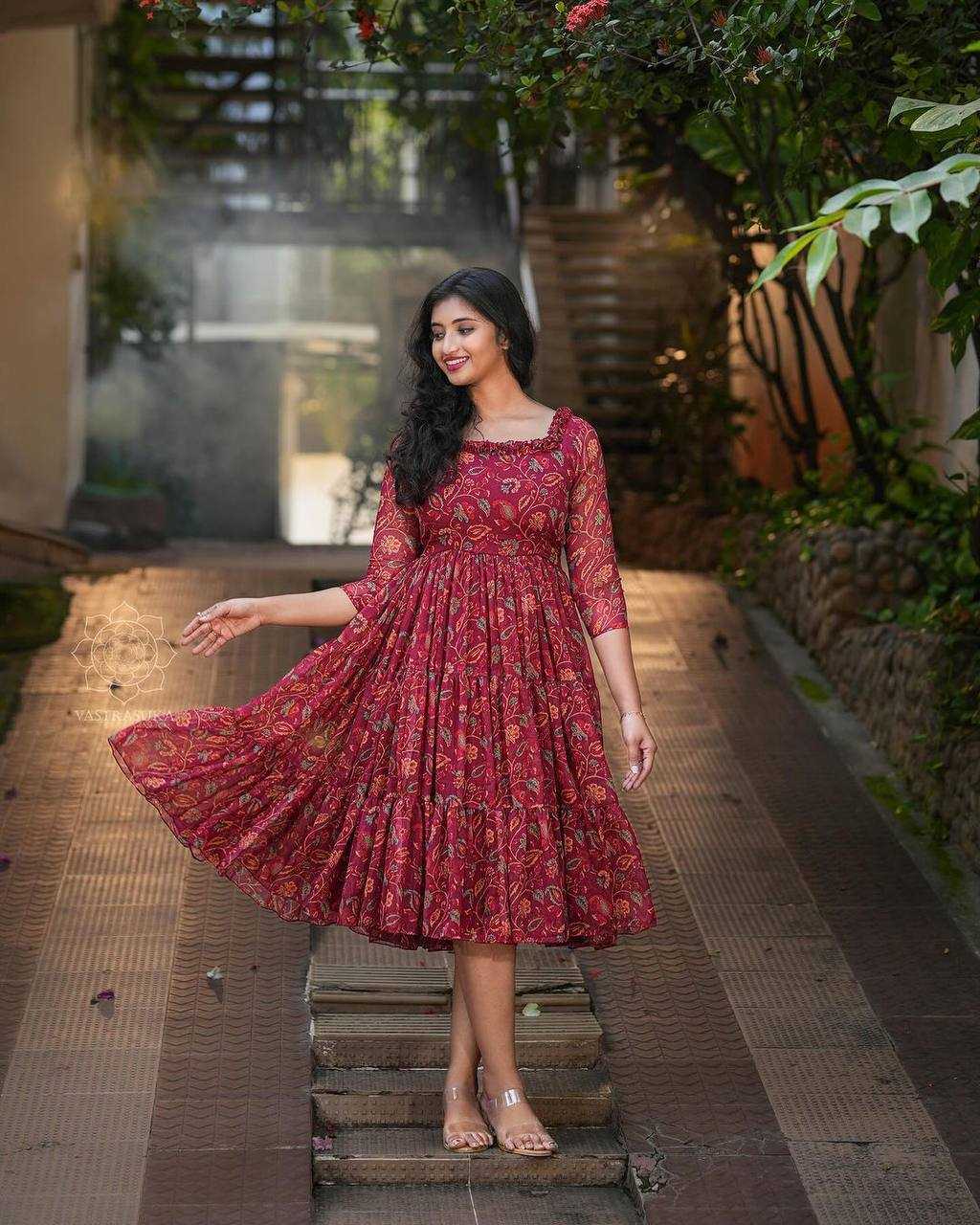 YNF GEORGETTE KESH211 LDY04 KURTIS WHOLESALE SHORT PARTY WEAR FANCY GEORGETTE RED KURTIS MANUFACTURER