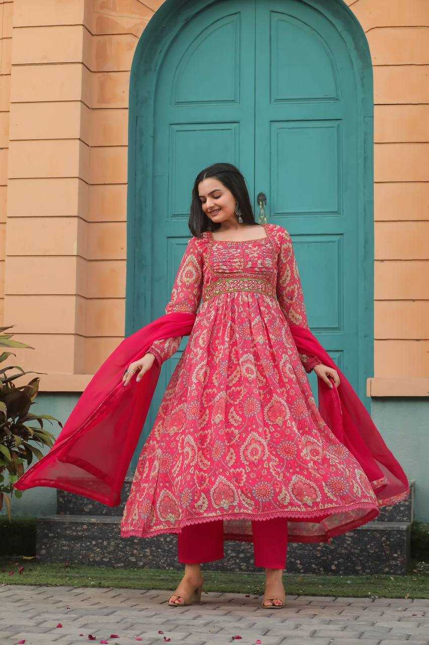 YNF GEORGETTE KESH211 LDY26 GOWNS WHOLESALE PRINTED EMBROIDERY ANARKALI LONG GEORGETTE PINK GOWNS MANUFACTURER