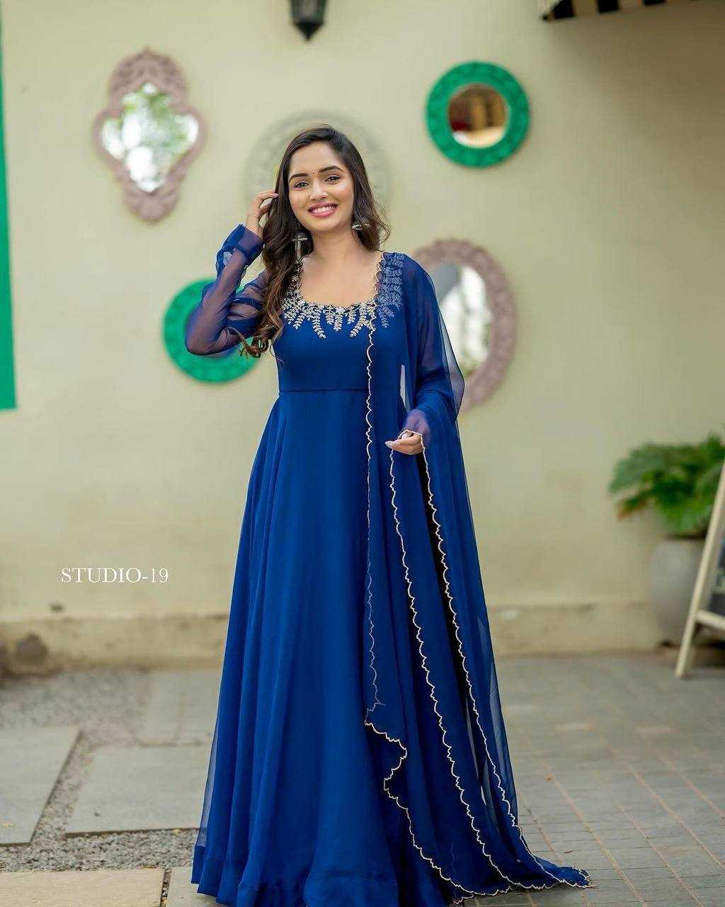 YNF GEORGETTE KESH211 LDY33 GOWNS WHOLESALE EMBROIDERY ANARKALI PARTY LONG GOWNS WITH DUPATTA BLUE GOWNS MANUFACTURER