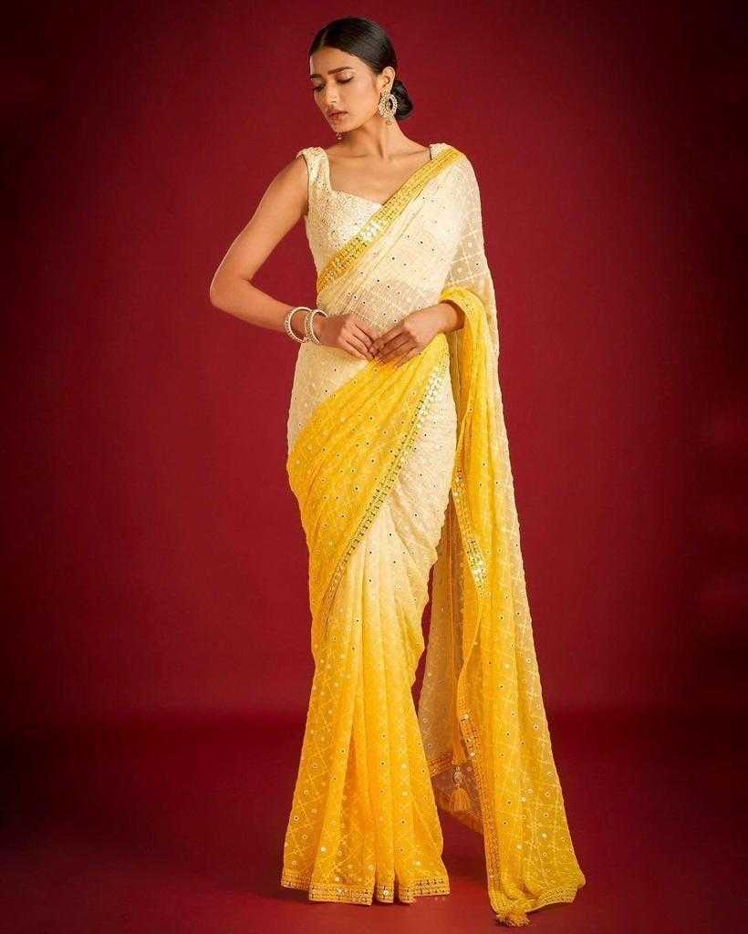 YNF GEORGETTE RIN134 0203 SAREES WHOLESALE GEORGETTE SEQUENCE HALF AND HALF EMBROIDERED DIWALI COLLECTIONS SAREES MANUFACTURER