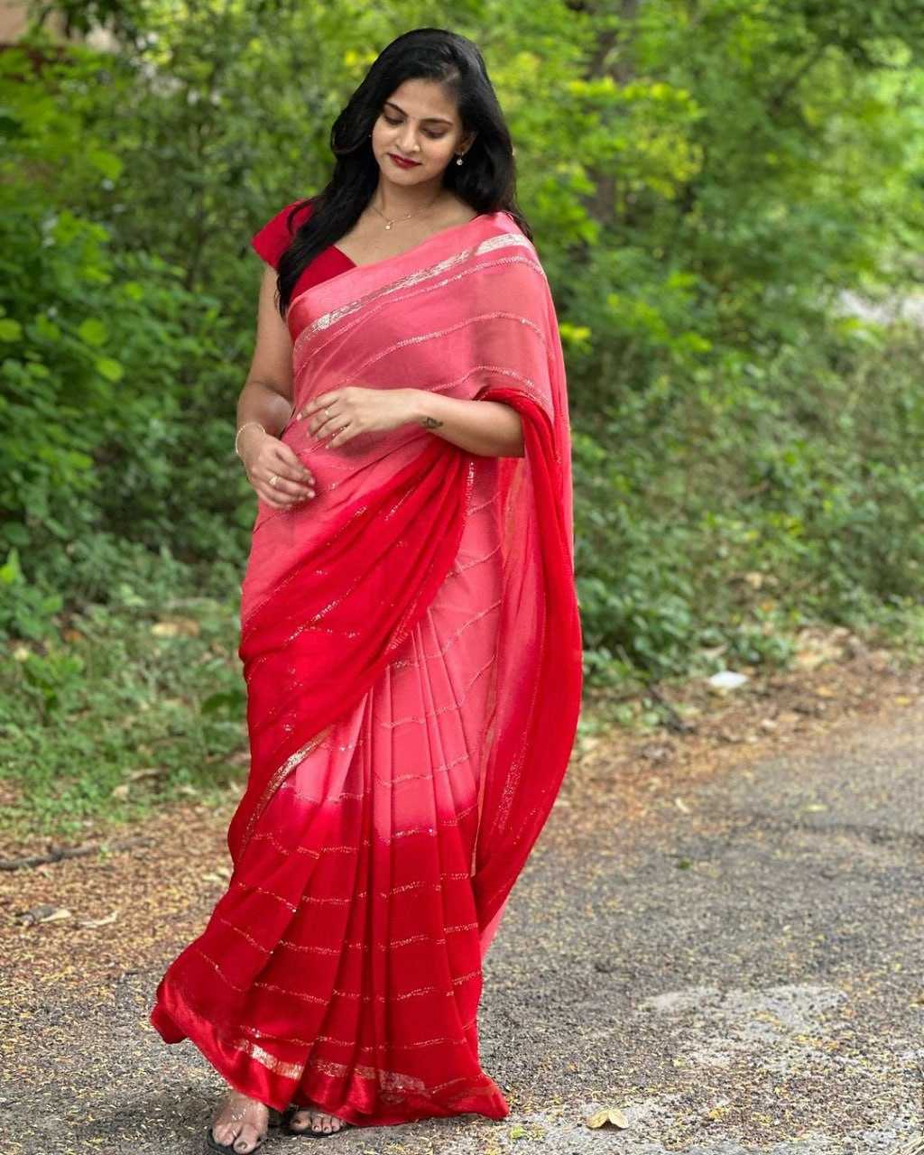 YNF GEORGETTE RIN178 SNT23 SAREES WHOLESALE FANCY GEORGETTE HALF AND HALF VISCOSE SAREES MANUFACTURER