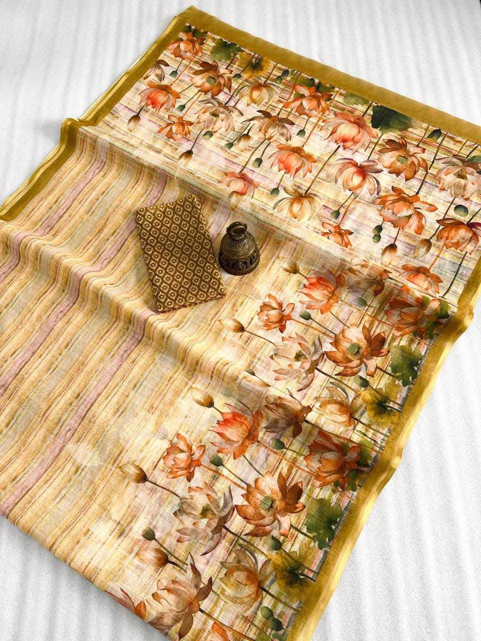 YNF LINEN KESH223 445 SAREES WHOLESALE PRINTED LADIES LINEN LIGHTWEIGHT SAREES MANUFACTURER