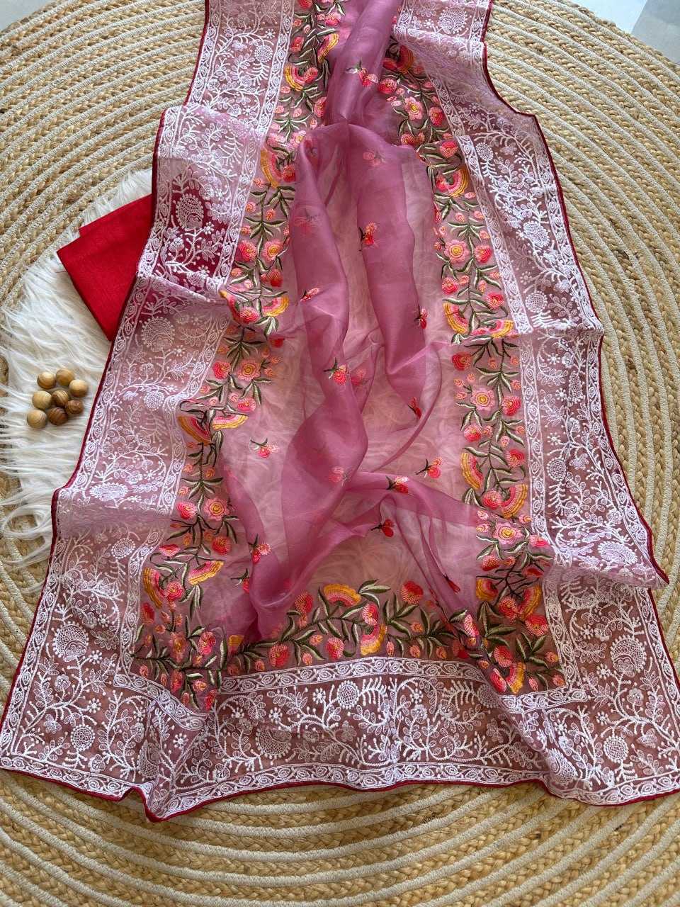 YNF ORGANZA SILK KESH106 Riddhi SAREES WHOLESALE ORGANZA FANCY WORK CHIKAN SILK SAREES MANUFACTURER