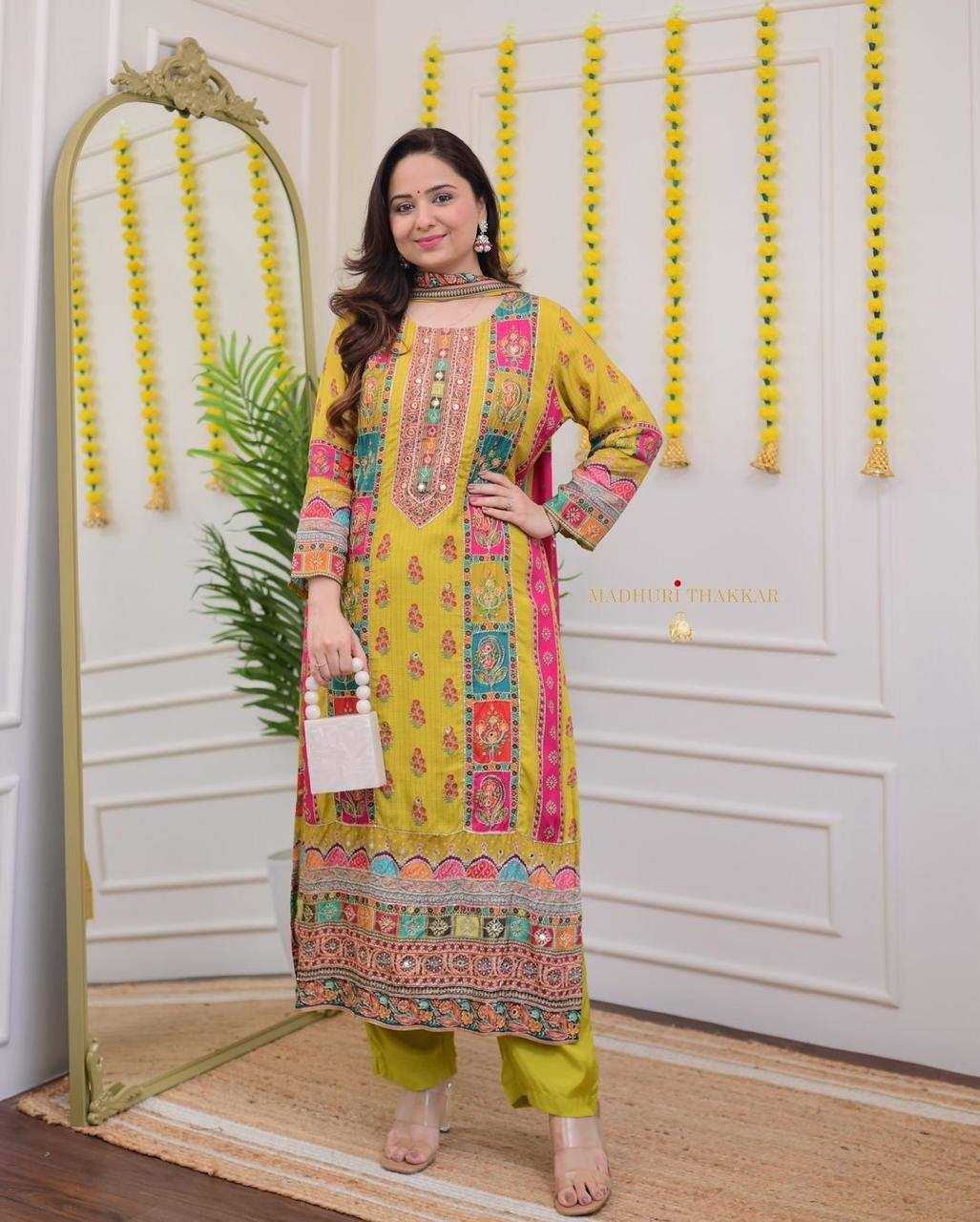 YNF SATIN KESH211 LDY96 SUITS & DRESSES WHOLESALE PRINTED EMBROIDERY SILK LONG KURTI YELLOW SALWAR SUITS MANUFACTURER