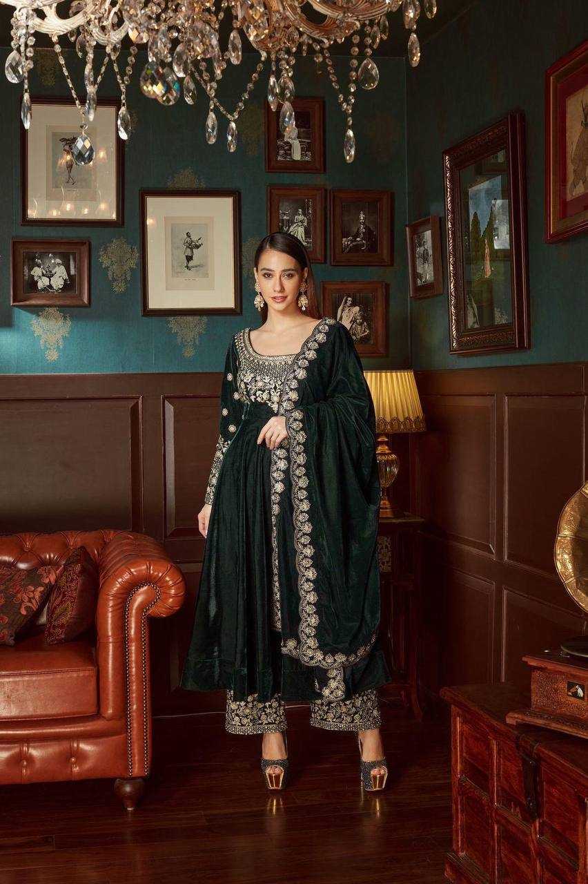 YNF VELVET KESH149 1315 SUITS & DRESSES WHOLESALE VELVET EMBROIDERY PALAZZO LADIES SILK ANARKALI WEDDING SUITS MANUFACTURER