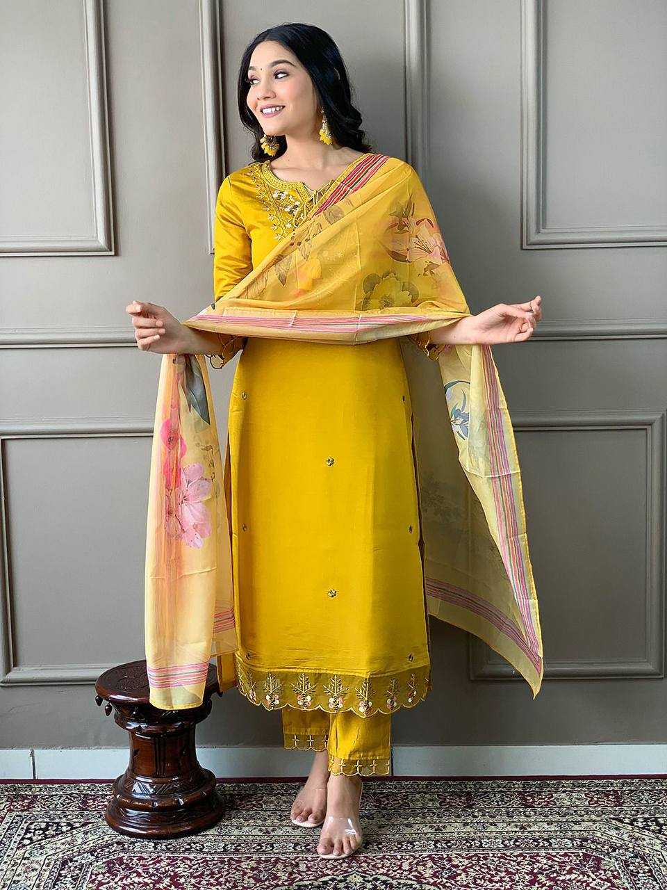 YNF CHANDERI COTTON RIN200 556 SUITS & DRESSES WHOLESALE CHANDERI LONG KURTI YELLOW SUITS MANUFACTURE