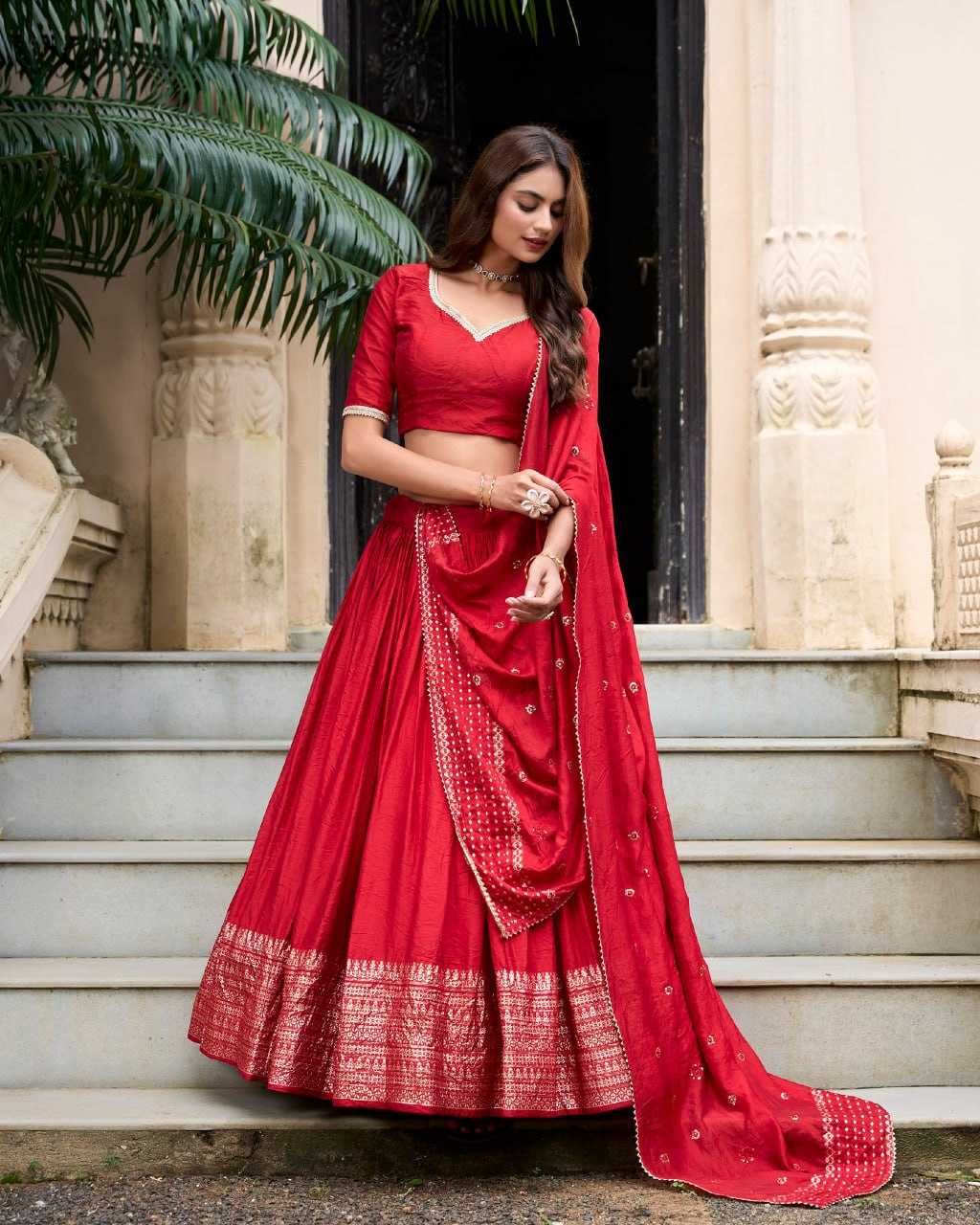 YNF CHANDERI SILK KESH134 PRIYADARSHI LEHENGAS WHOLESALE ZARI WORK WEDDING REDLEHENGAS MANUFACTURER