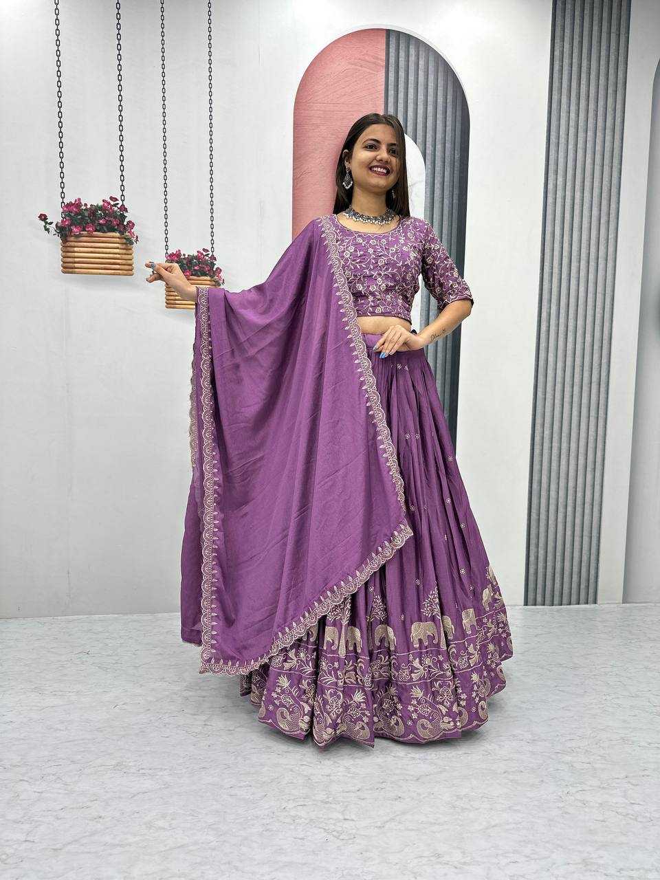 YNF CHINON KESH130 075 LEHENGAS WHOLESALE SILK WEDDING EMBROIDERED PURPLE LEHENGA WITH DUPTTA WEDDING LEHENGAS MANUFACTURER