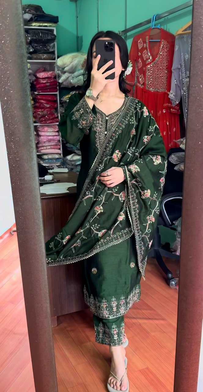 YNF CHINON KESH164 G71 SUITS & DRESSES WHOLESALE EMBROIDRY LONG KURTI GREEN SALWAR SUITS LADIES SILK MANUFACTURE