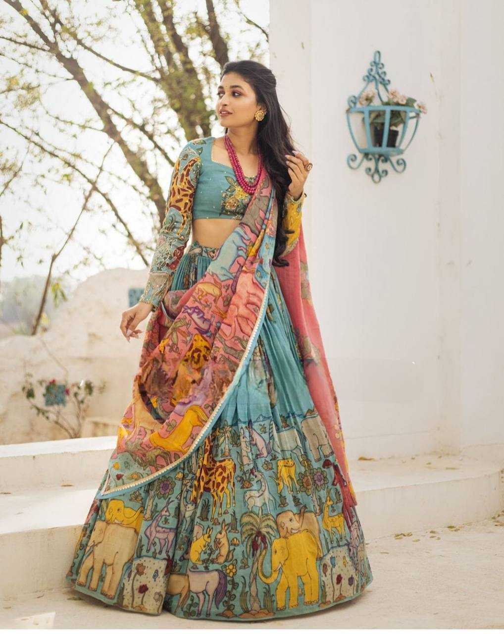 YNF CHINON KESH224 175 LEHENGAS WHOLESALE KALAMKARI PRINTED LEHENGA WITH BLOUSE LEHENGA WITH DUPATTA MANUFACTURER