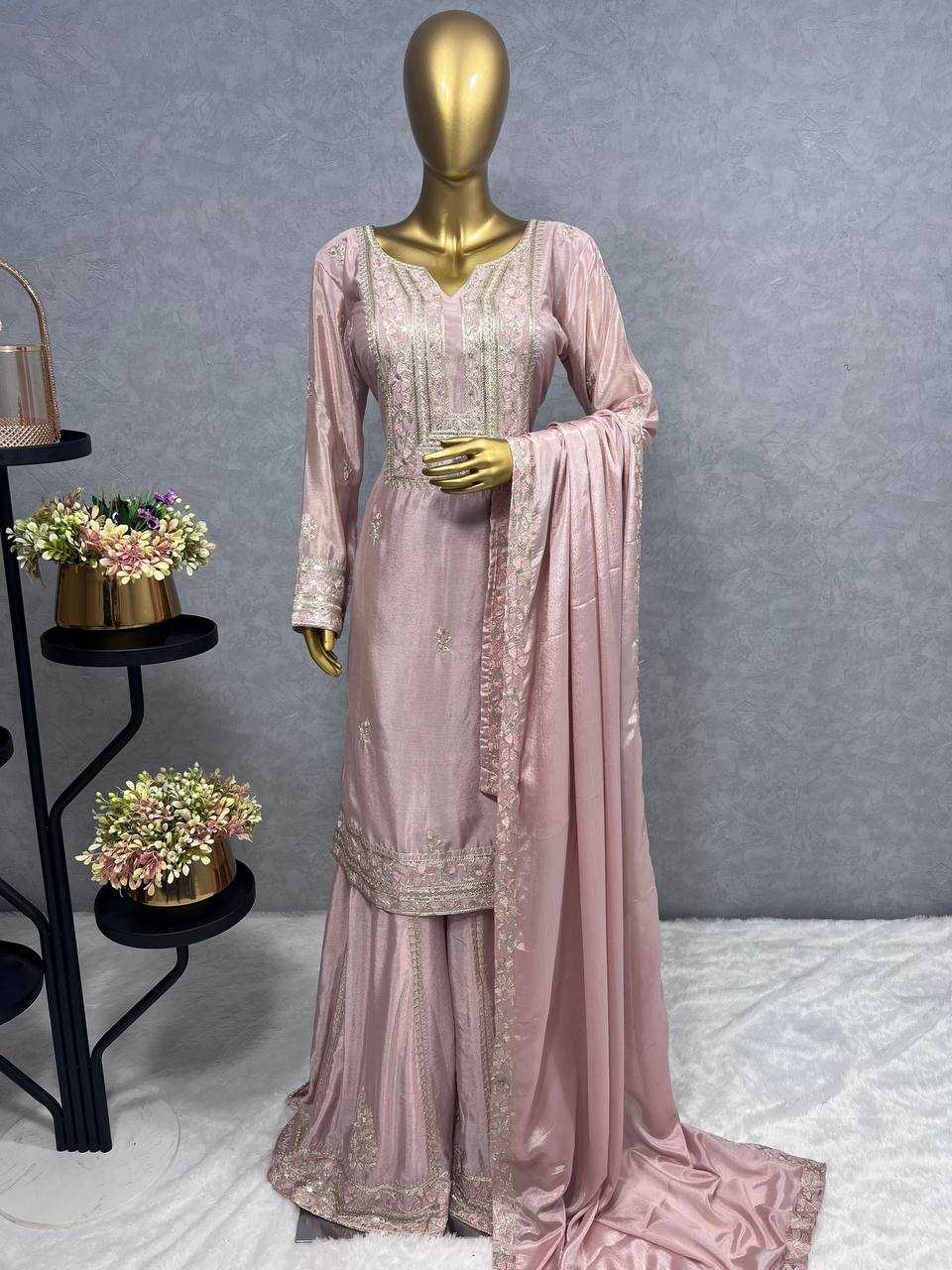 YNF CHINON SILK KESH227 1012 SUITS & DRESSES WHOLESALE LADIES SHARARA SALWAR PALAZZO LADIES SILK SUITS  MANUFACTURER