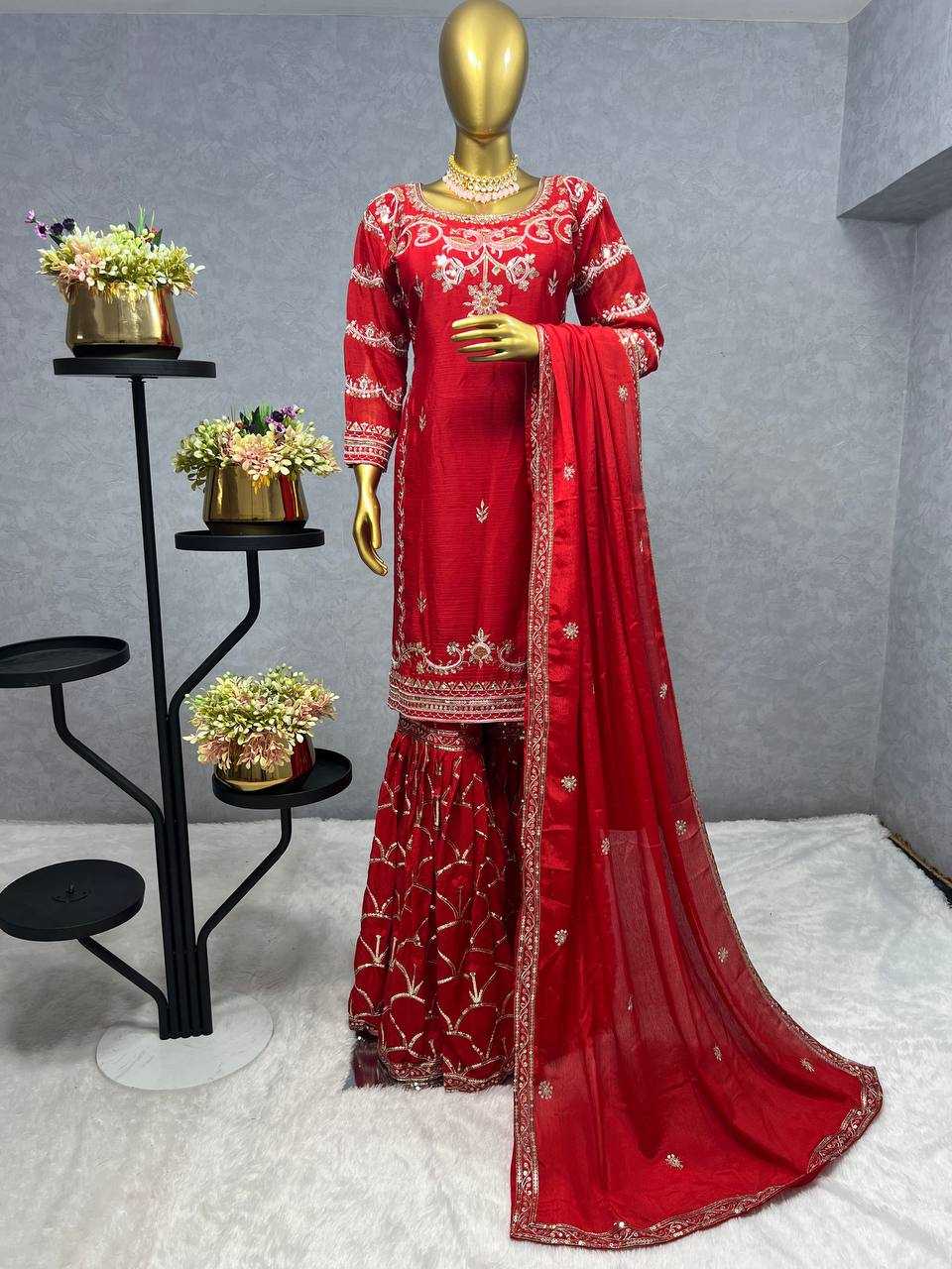 YNF CHINON SILK KESH227 1016 SUITS & DRESSES WHOLESALE SHARARA SALWAR EMBROIDERY LADIES SILK WEDDING SILK SUITS MANUFACTURER